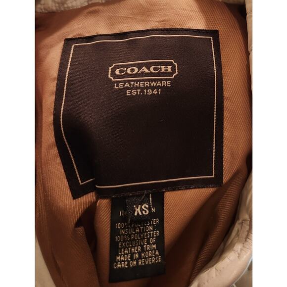 Coach Quilted Leather Trim Jacket XS Beige Turnlock button Women Outerwear ptp18 - Picture 4 of 6